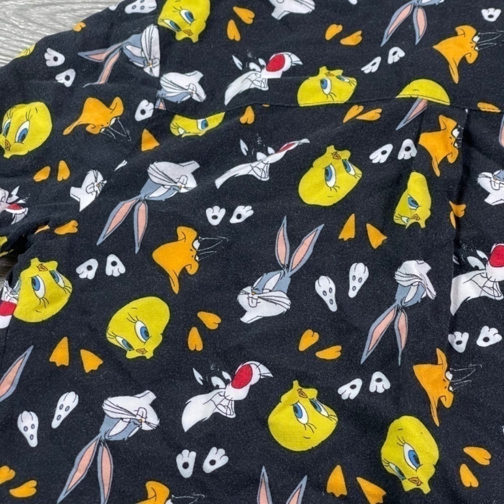 Retro LOONEY TUNES Black & Gold Croped Shirt Small S Tweety Bugs Bunny Sylvester - Picture 3 of 6